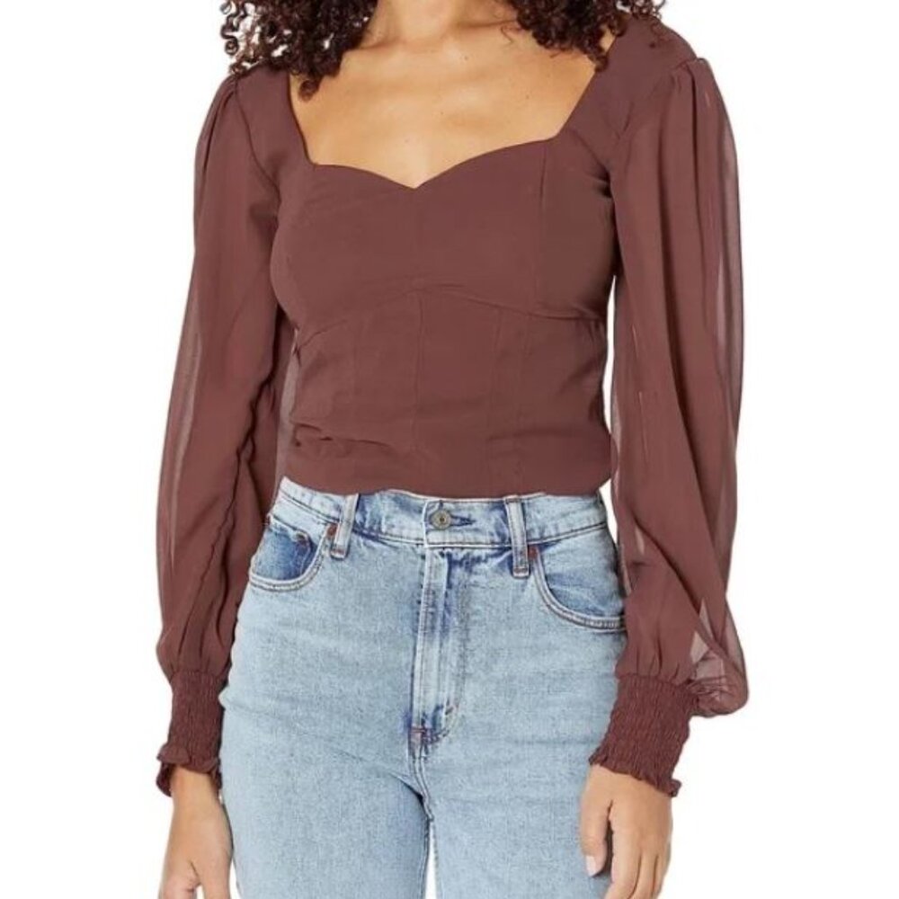 Abercrombie & Fitch Chocolate Long-Sleeve Sweetheart Puff Sleeve Top - Size M
